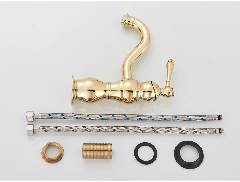 Antique Brass Deck Mounted Sink Faucet with Hot and Cold Water - Smarsty