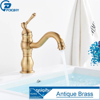 Antique Brass Deck Mounted Sink Faucet with Hot and Cold Water - Smarsty
