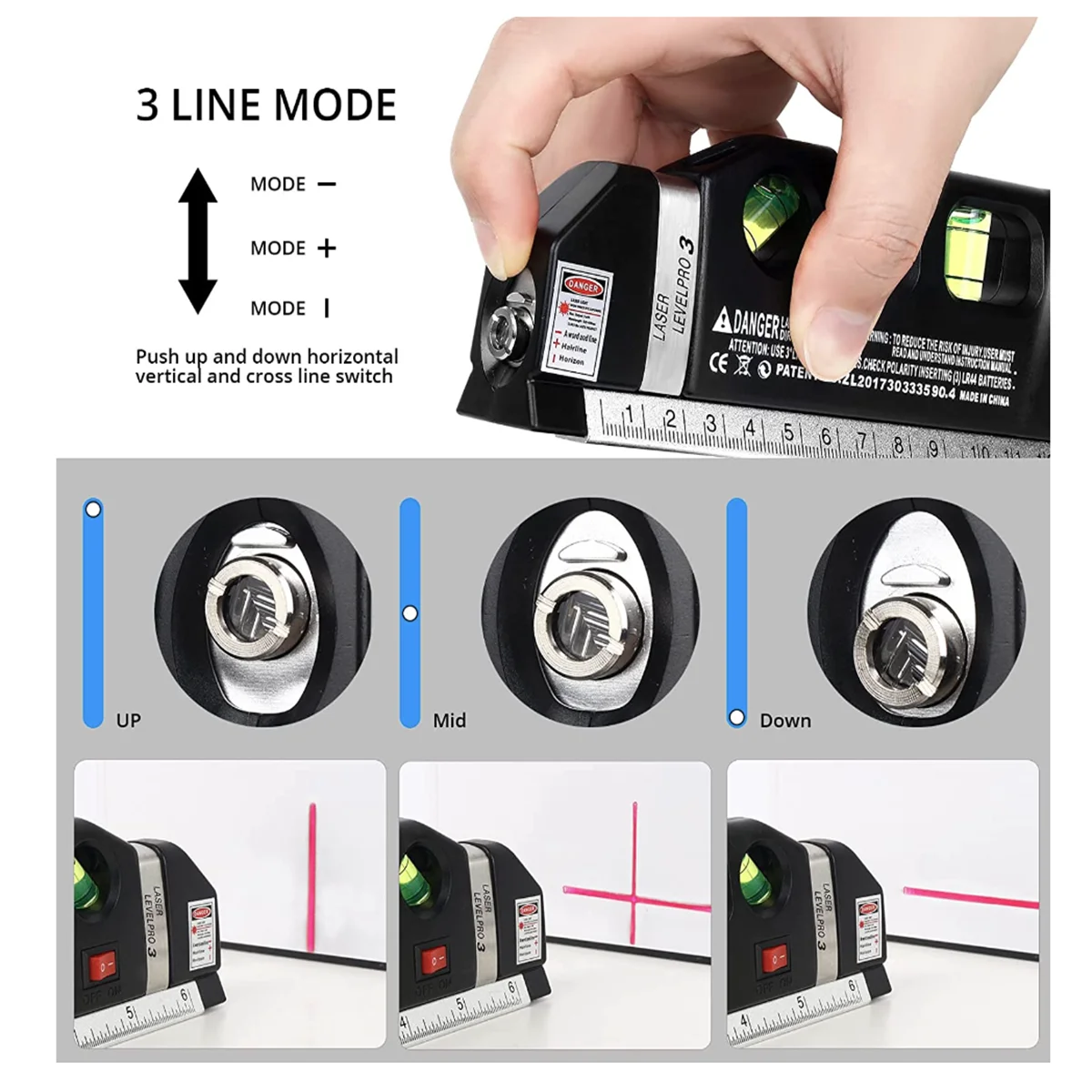 Multipurpose Cross Line Laser Level Tool with Measure Tape - Smarsty