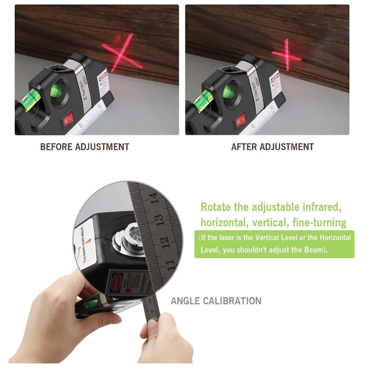 Multipurpose Cross Line Laser Level Tool with Measure Tape - Smarsty