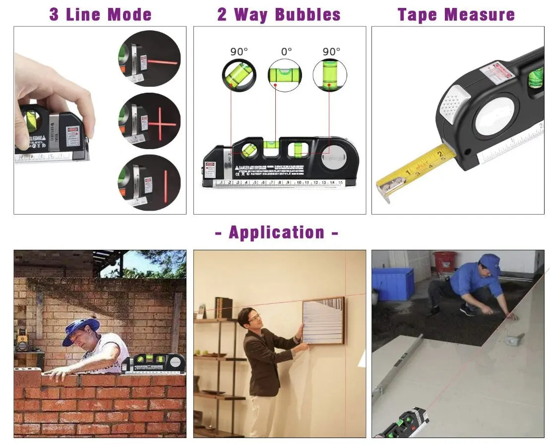 Multipurpose Cross Line Laser Level Tool with Measure Tape - Smarsty