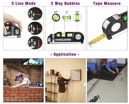 Multipurpose Cross Line Laser Level Tool with Measure Tape - Smarsty