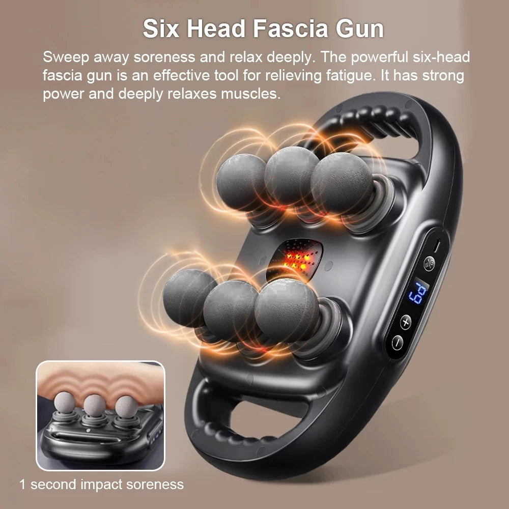High Frequency Fascia Gun Muscle Massager with Six Heads - Smarsty