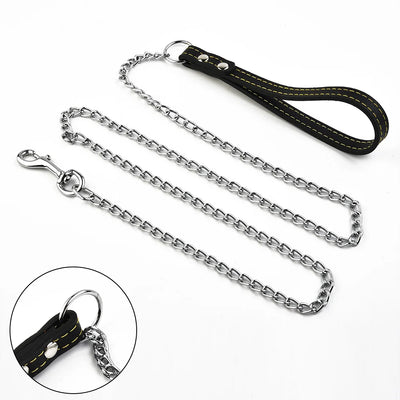Metal Chain Dog Lead With Durable Leather Handle - Smarsty