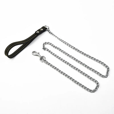 Metal Chain Dog Lead With Durable Leather Handle - Smarsty