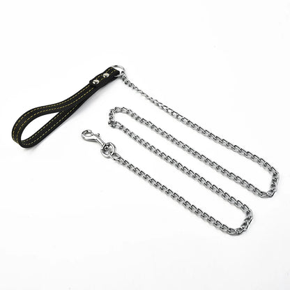 Metal Chain Dog Lead With Durable Leather Handle - Smarsty