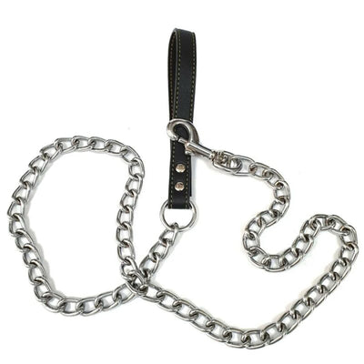 Metal Chain Dog Lead With Durable Leather Handle - Smarsty