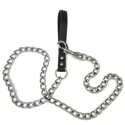 Metal Chain Dog Lead With Durable Leather Handle - Smarsty