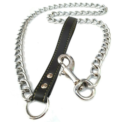 Metal Chain Dog Lead With Durable Leather Handle - Smarsty