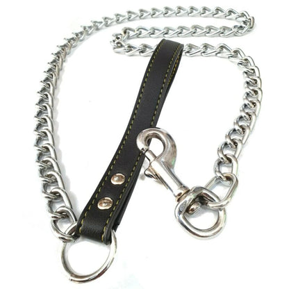 Metal Chain Dog Lead With Durable Leather Handle - Smarsty