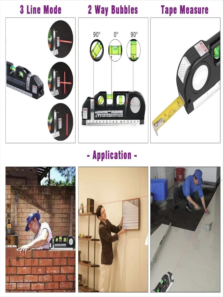Multipurpose Laser Level Tool with Measuring Tape - Smarsty