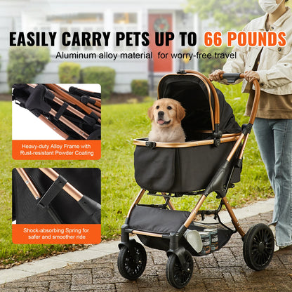 Foldable Dog Stroller with Brakes and Storage Basket - Smarsty