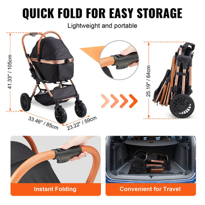 Foldable Dog Stroller with Brakes and Storage Basket - Smarsty