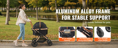 Foldable Dog Stroller with Brakes and Storage Basket - Smarsty