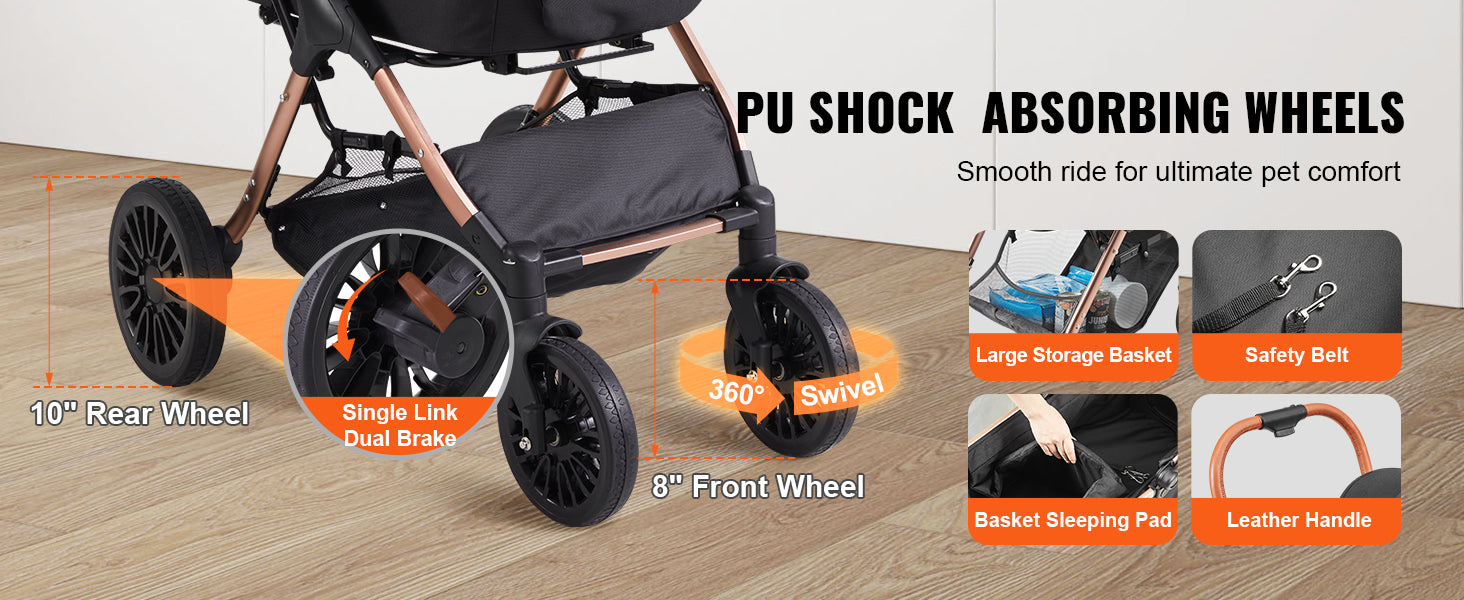 Foldable Dog Stroller with Brakes and Storage Basket - Smarsty