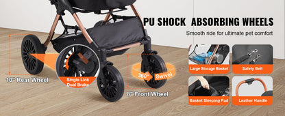 Foldable Dog Stroller with Brakes and Storage Basket - Smarsty