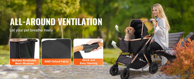 Foldable Dog Stroller with Brakes and Storage Basket - Smarsty