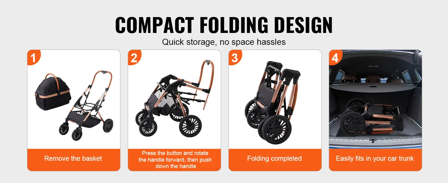 Foldable Dog Stroller with Brakes and Storage Basket - Smarsty