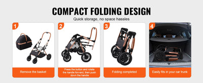 Foldable Dog Stroller with Brakes and Storage Basket - Smarsty