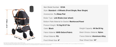 Foldable Dog Stroller with Brakes and Storage Basket - Smarsty