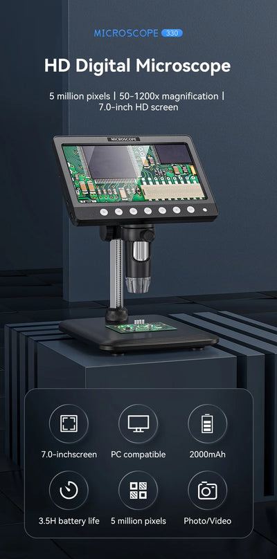 Portable 7 Inch Digital Microscope with 1200X Magnification - Smarsty