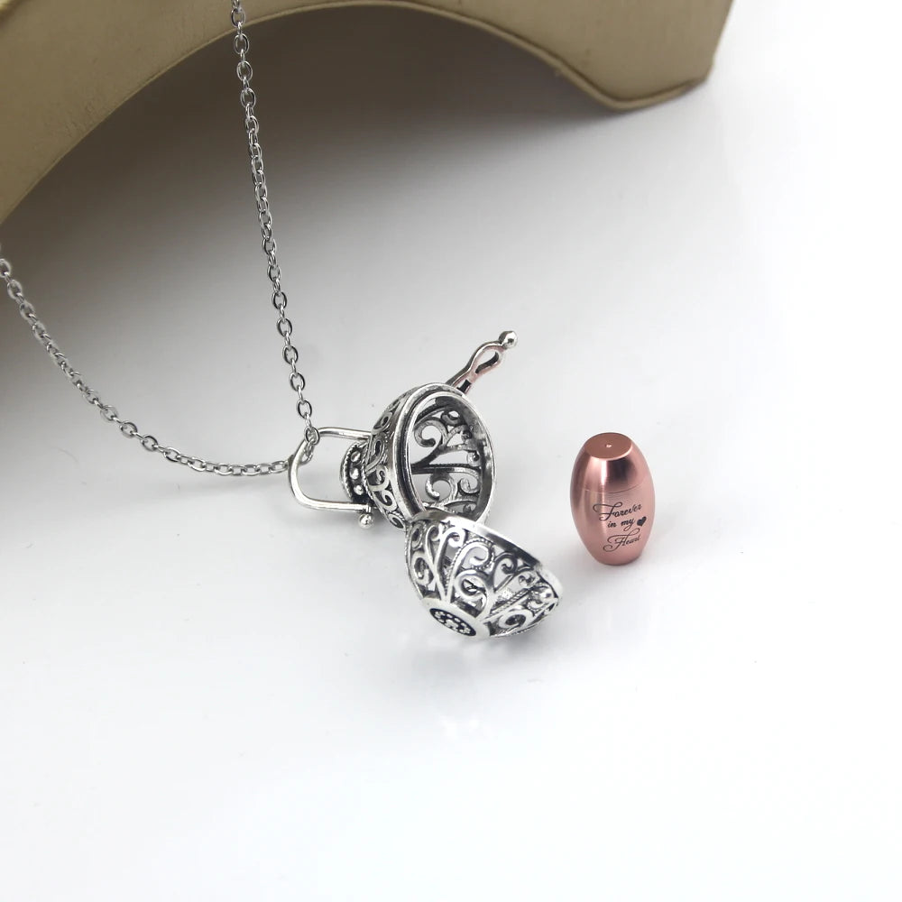 Vintage Hollow Flower Urn Necklace for Ashes - Smarsty