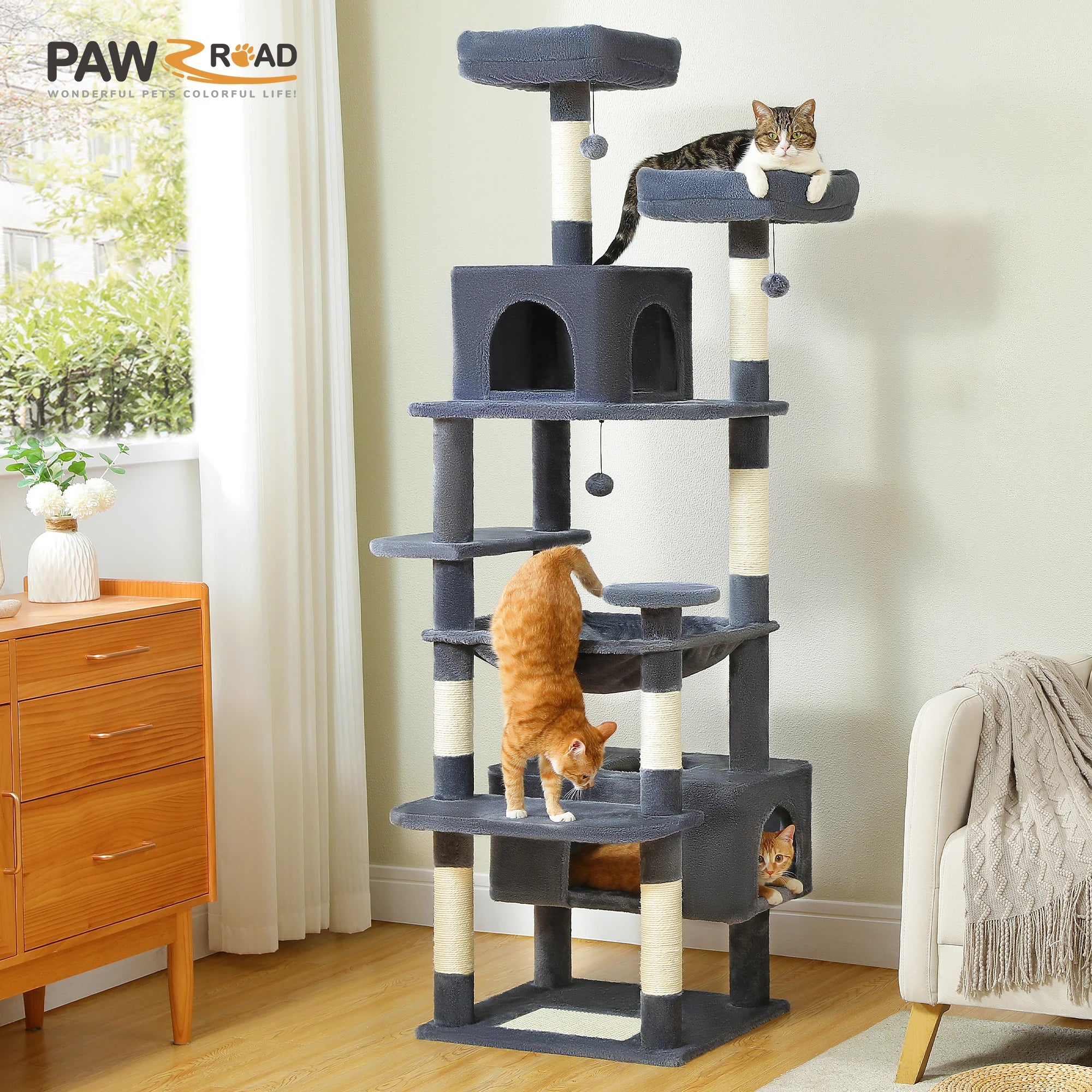 184CM Large Cat Tree with Scratching Posts and Hammock - Smarsty