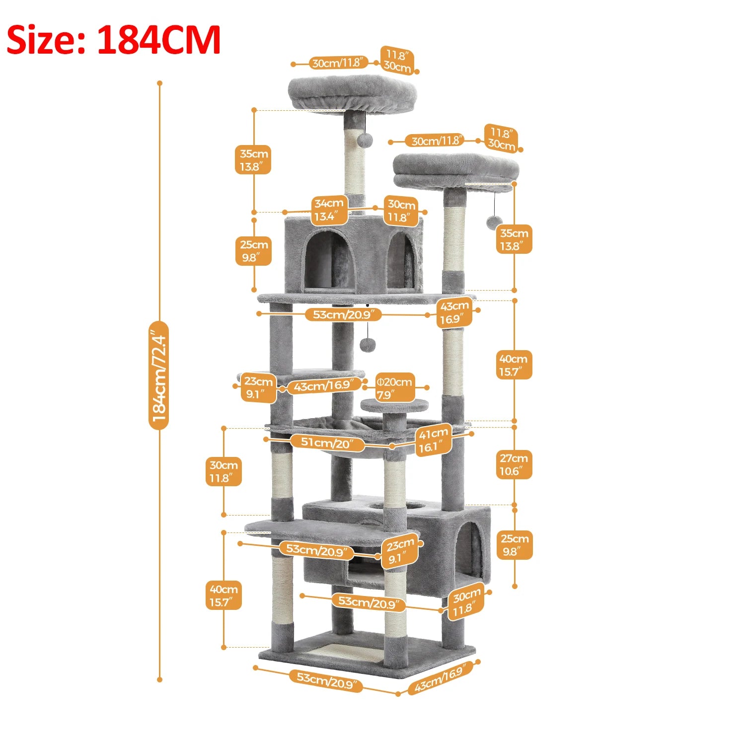184CM Large Cat Tree with Scratching Posts and Hammock - Smarsty