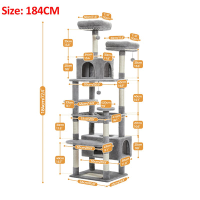 184CM Large Cat Tree with Scratching Posts and Hammock - Smarsty