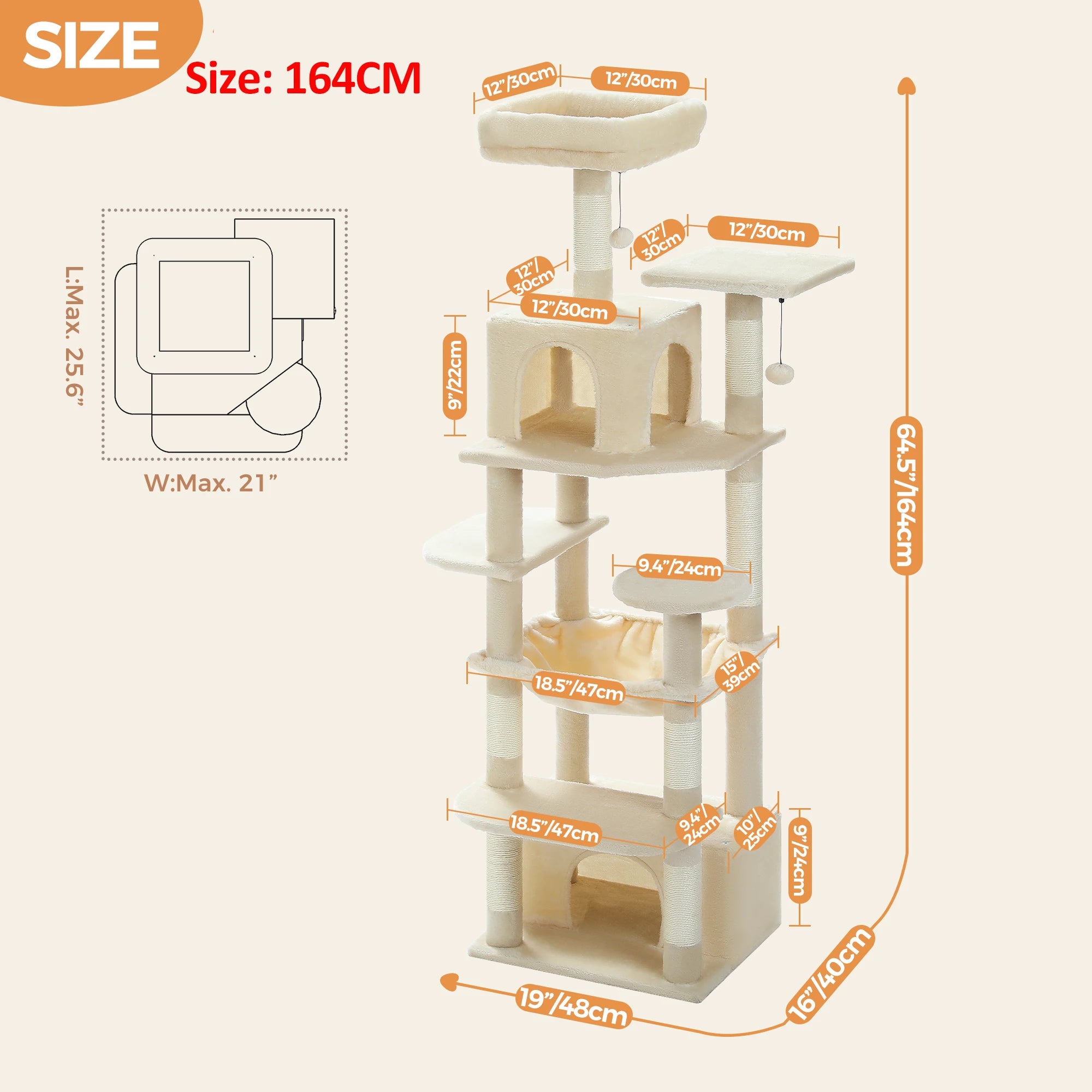 184CM Large Cat Tree with Scratching Posts and Hammock - Smarsty