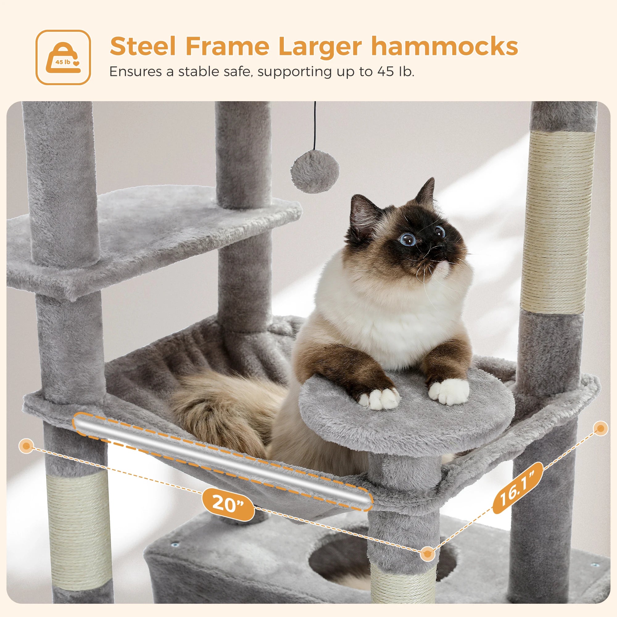 184CM Large Cat Tree with Scratching Posts and Hammock - Smarsty