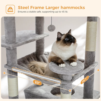 184CM Large Cat Tree with Scratching Posts and Hammock - Smarsty