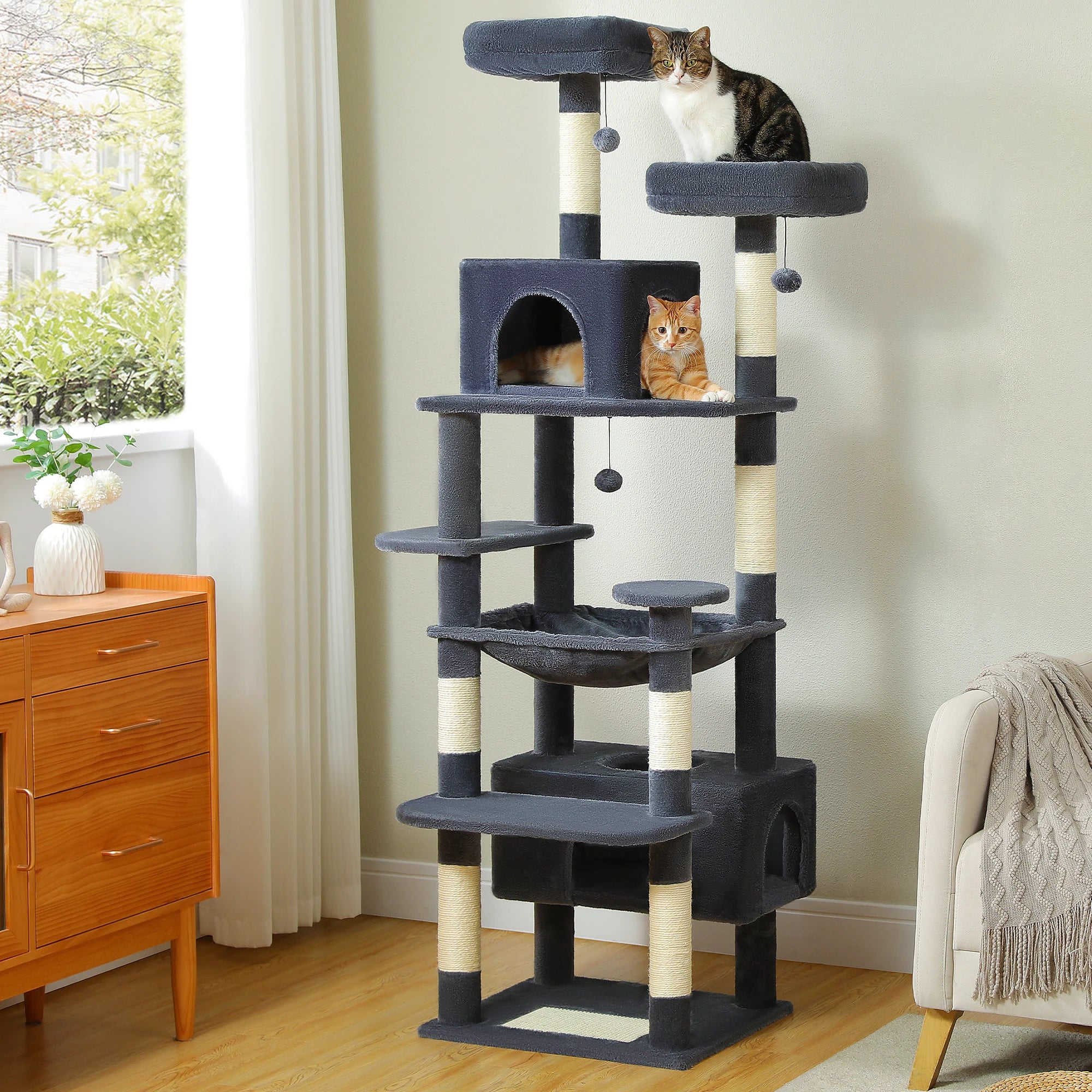 184CM Large Cat Tree with Scratching Posts and Hammock - Smarsty