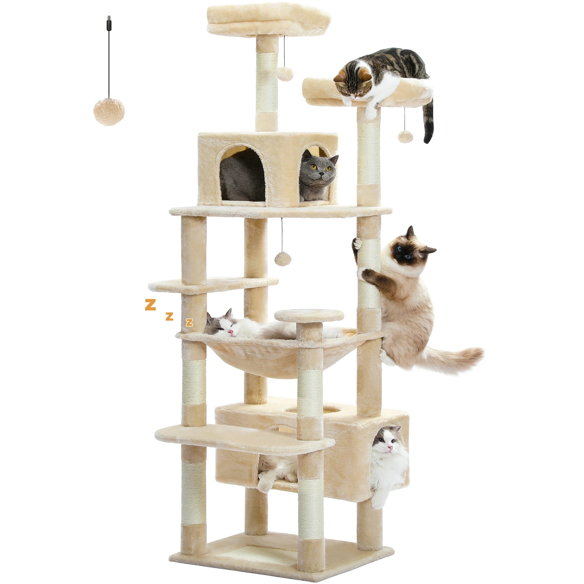 184CM Large Cat Tree with Scratching Posts and Hammock - Smarsty