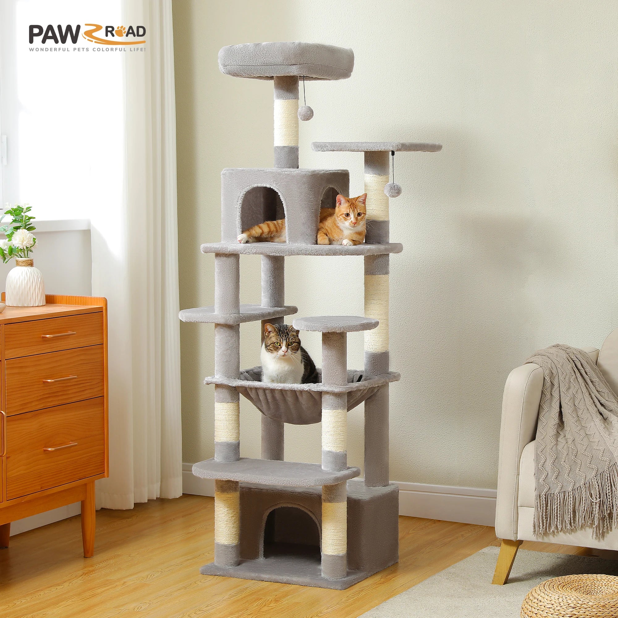 184CM Large Cat Tree with Scratching Posts and Hammock - Smarsty