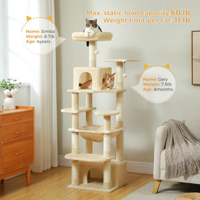 184CM Large Cat Tree with Scratching Posts and Hammock - Smarsty