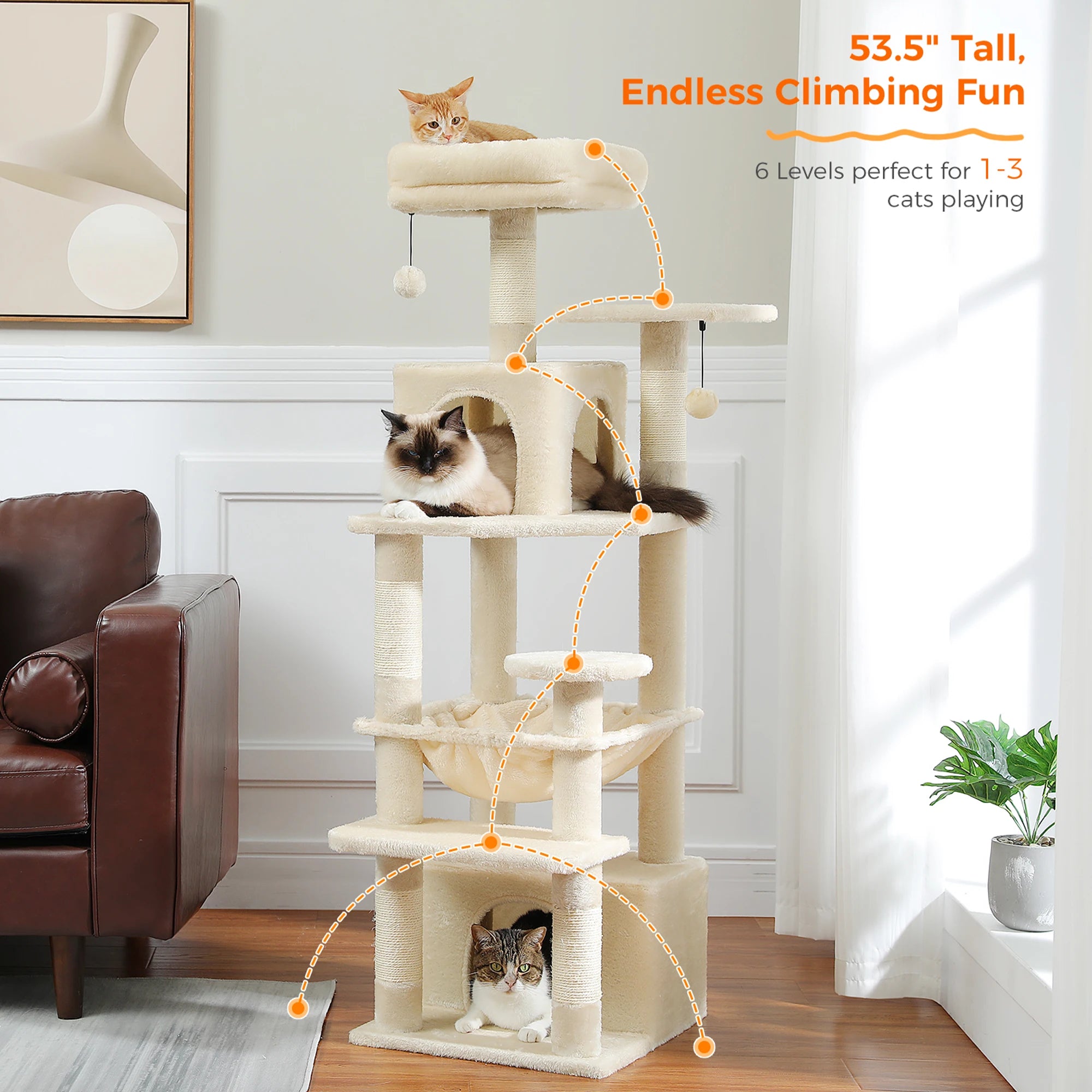 184CM Large Cat Tree with Scratching Posts and Hammock - Smarsty