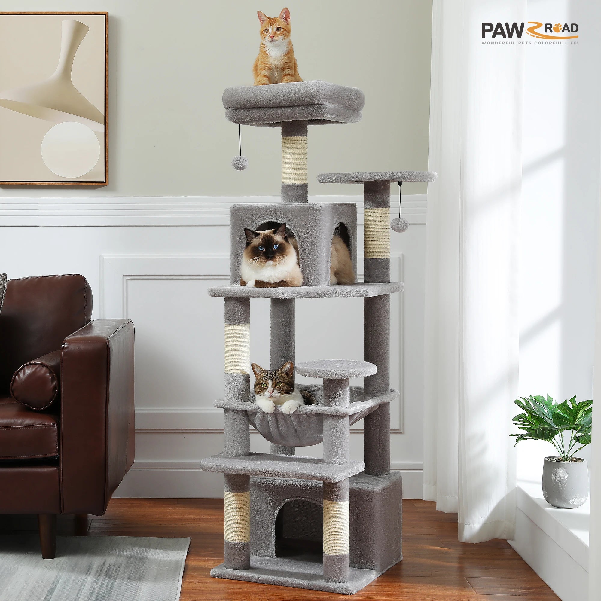 184CM Large Cat Tree with Scratching Posts and Hammock - Smarsty