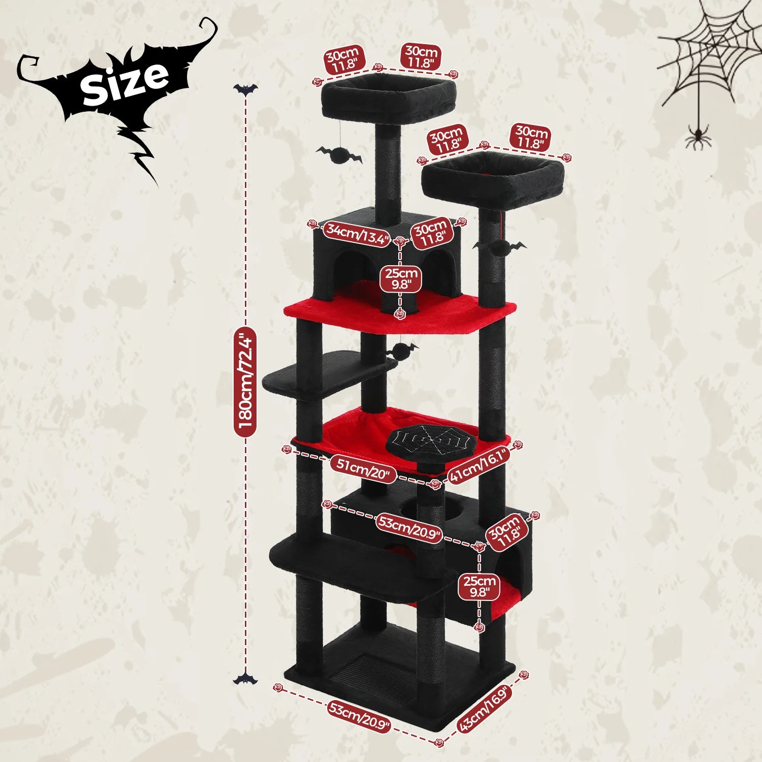 184CM Large Cat Tree with Scratching Posts and Hammock - Smarsty