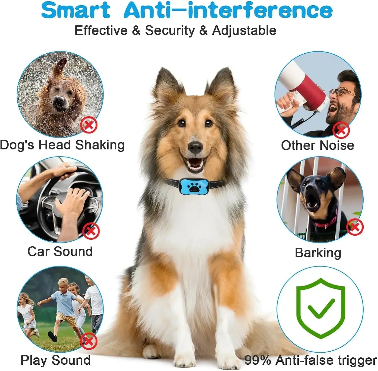 Rechargeable Ultrasonic Dog Bark Collar with Vibration - Smarsty