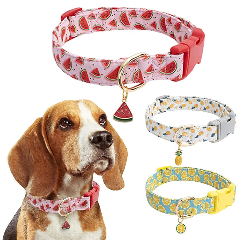 Fruit Pattern Dog Collar with Fun Metal Pendant - Smarsty