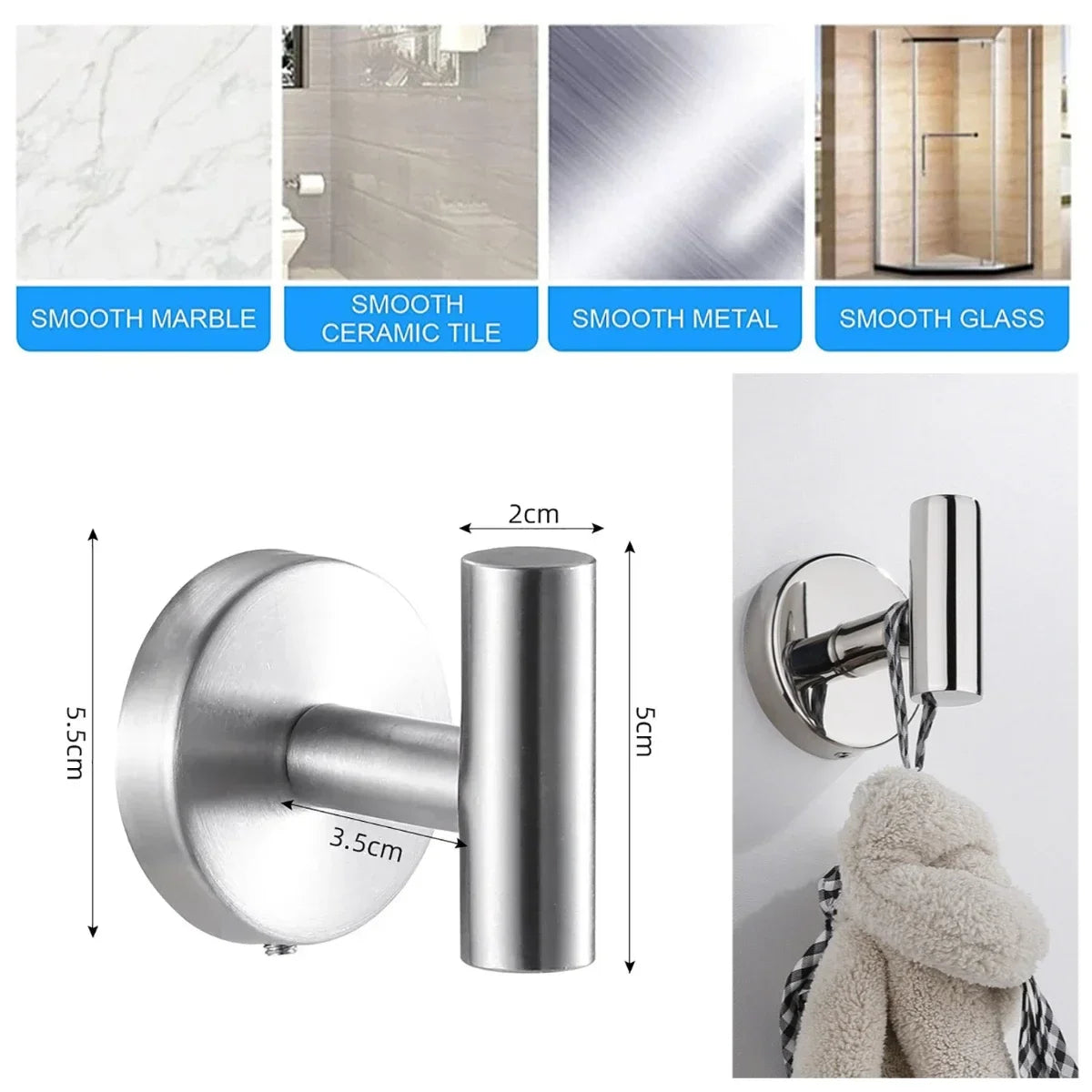 Stainless Steel Towel Hooks for Secure Bathroom Organization - Smarsty