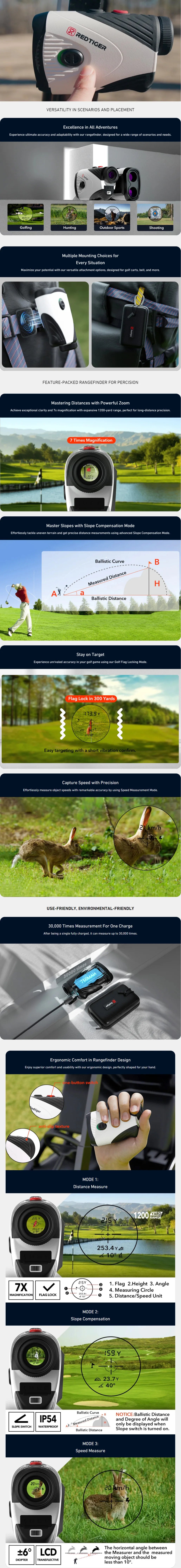 RedTiger Golf Rangefinder with Slope 1000M Accurate Measurements - Smarsty