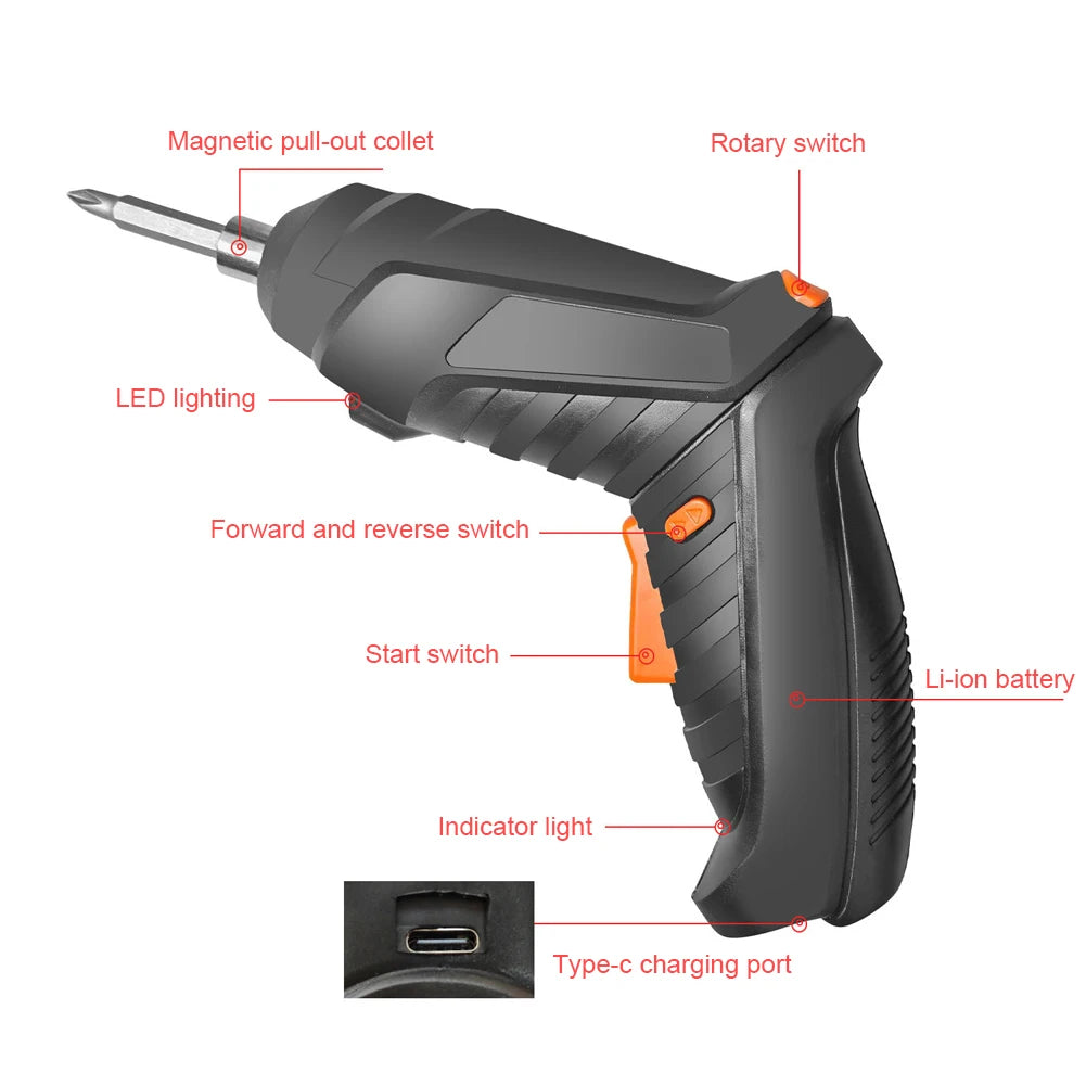 Cordless Electric Screwdriver with Rotating Handle and LED Light - Smarsty