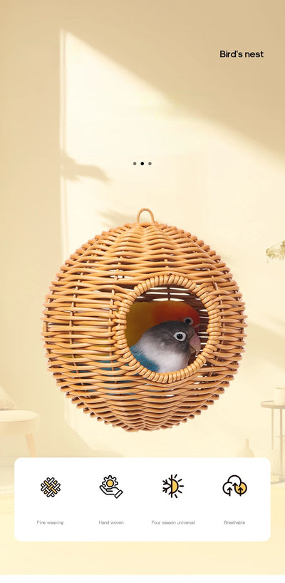 Bird Nest Fake Grass Handwoven Bird Cage House Parrot Canary Lovebird Parakeet Cockatiel Fake Hand-Woven Grass Hatching Bird Hut - Smarsty