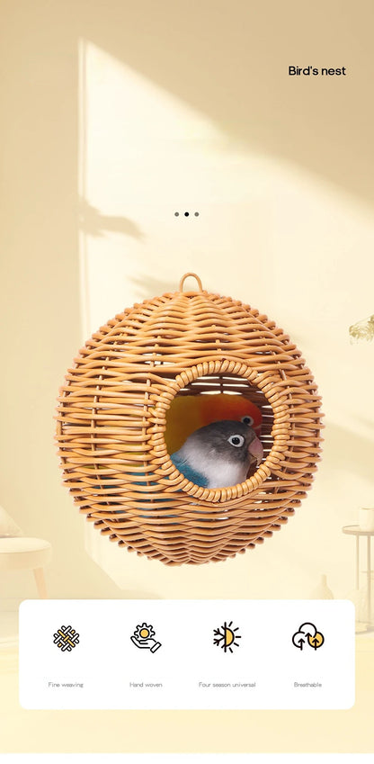 Bird Nest Fake Grass Handwoven Bird Cage House Parrot Canary Lovebird Parakeet Cockatiel Fake Hand-Woven Grass Hatching Bird Hut - Smarsty