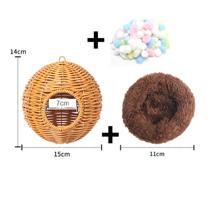 Bird Nest Fake Grass Handwoven Bird Cage House Parrot Canary Lovebird Parakeet Cockatiel Fake Hand-Woven Grass Hatching Bird Hut - Smarsty