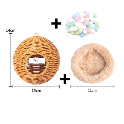 Bird Nest Fake Grass Handwoven Bird Cage House Parrot Canary Lovebird Parakeet Cockatiel Fake Hand-Woven Grass Hatching Bird Hut - Smarsty