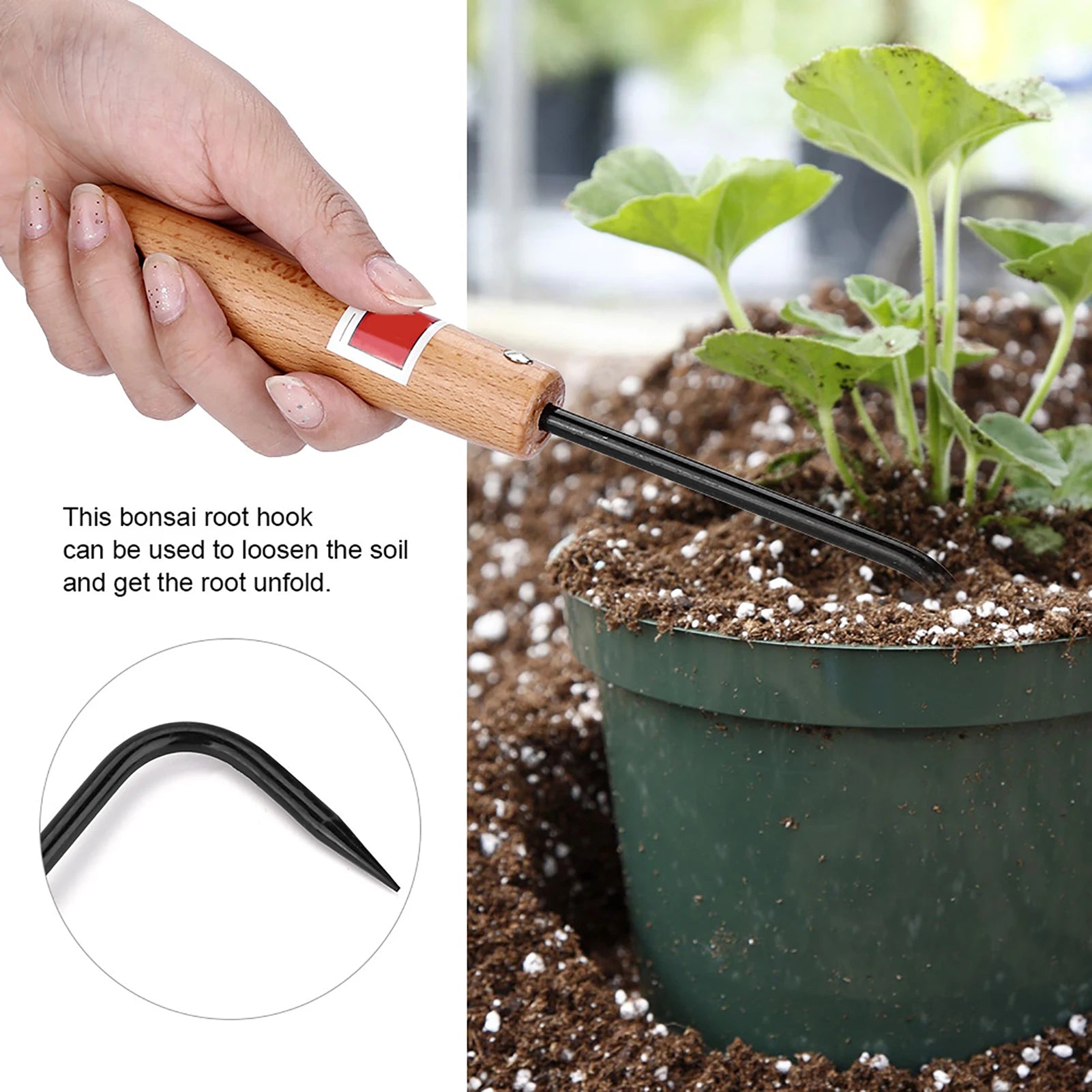 Durable Bonsai Root Hook with Ergonomic Wooden Handle - Smarsty