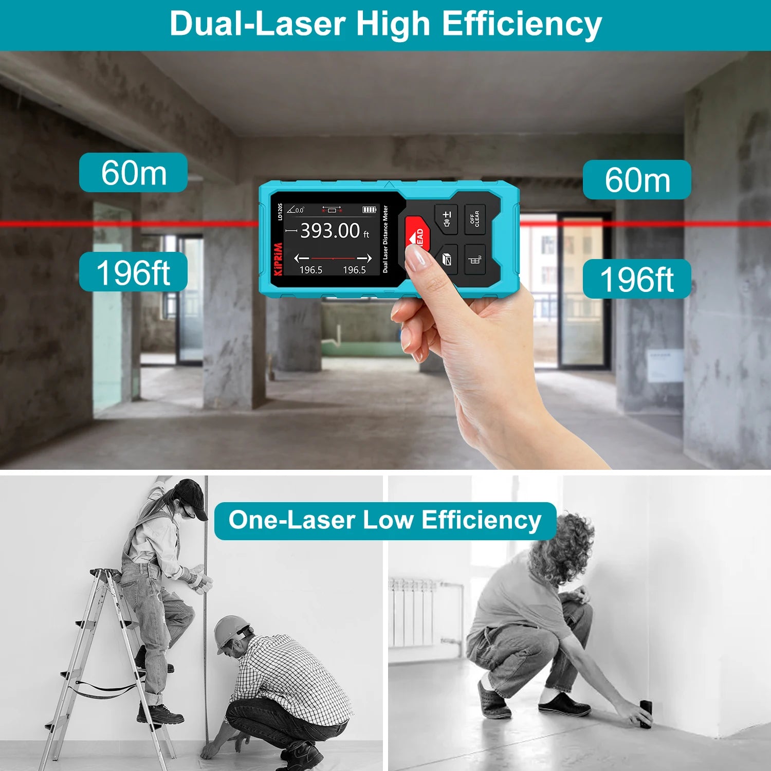 Kiprim Rechargeable Dual Laser Distance Meter 120m - Smarsty